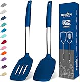 BakeRoyal Juego de espátulas de silicona – Espátulas giratorias de silicona resistentes al calor 315.6 °C – Espátulas de silicona ranuradas y sólidas para cocinar pescado, huevos, panqueques – Juego