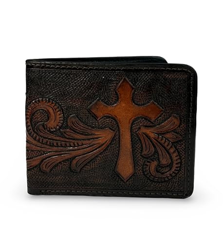 Western Leather Wallet For Women Man Floral Tooled Clutch Bifold Wallet with Card Holder