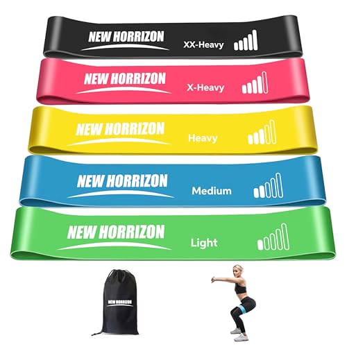 New Horrizon Resistance Bands Resistance Loop Exercise Bands for Working Out, Set of 5 with Carry Bag – Strength Training & Physical Therapy Bands for Men & Women – Home Gym & Yoga – Lifetime Support