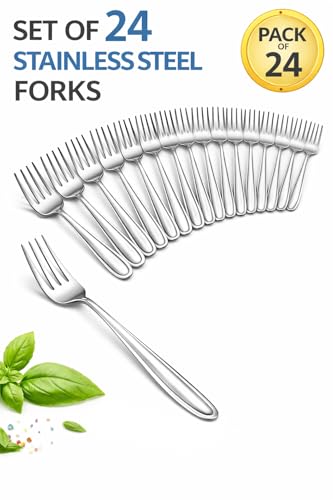 Image of Stainless Steel Table Spoons 16 cm | Mirror Finish | Rust-Resistant | Lightweight Daily Use Dinner Spoons | Dishwasher Safe | Cutlery Set for Home & Kitchen | Catering | Resturants (Set of 24 Forks)