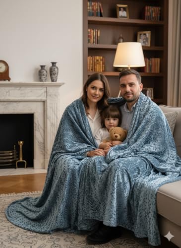 Image of Florida Solid Embossed Flannel Blanket, 320 GSM Ultra-Soft All-Season AC Blanket (Double, Blue)