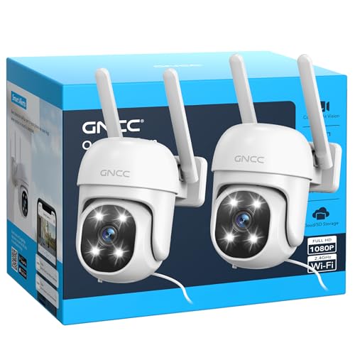 GNCC 1080P Home Security Camera OutdoorSurveillance with AI Motion Detection,360°View Pan-Tilt,2.4G WiFi,Color Night Vision,IP65 Waterproof, 24/7 Recording,Two-Way Audio,Cloud&SD Card Storage,Two-Pack