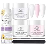 BORN PRETTY Acrylic Nail Kit - Powder & Liquid Set, Pink, White, Clear Acrylic Powder with Nail Liquid Monomer for Quick Gel Extensions