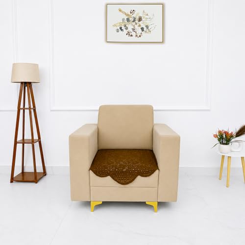 Image of Homerz Premium 'Surya Series' Sofa Cover | Stylish Sofa Protector | Net Fabric | Anti-Stain & Washable Slip Cover Exact Size Antislip (Flower Valley Brown, 1 Seater, Only Seat Cover)
