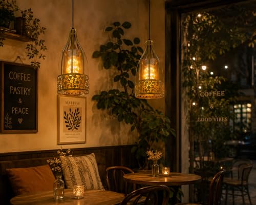 Image of Modern Moroccan Design Bottle Shaped Pendant Lamp | Hanging Lamp for Living Room| Ceiling Lamp for Bedroom, Kitchen, Balcony, Restaurant /Cafe(Bulb Not Included)