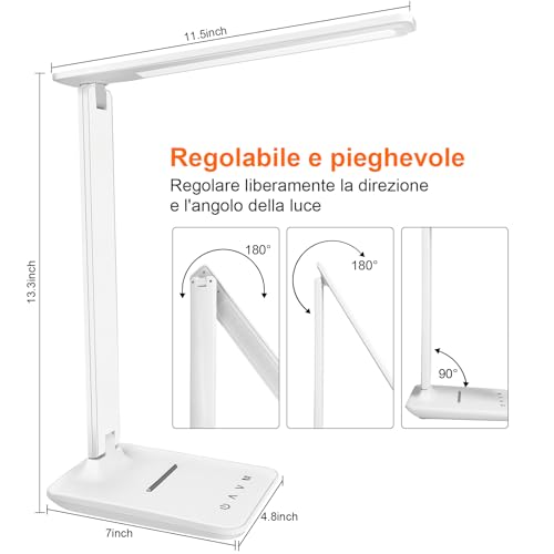 lampada da scrivania,lampada da lettura,dimmerabile lampada da tavolocon porta USB, 3 modalità di illuminazione, lampada da comodino pieghevole per lettura,unghie,lavoro,studiare,ufficio,dormitorio