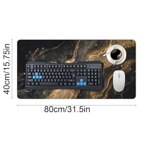 Image of Black Gold Marble Extended Gaming Mouse Pad, with Stitched Edges Large Mouse Pad Desk Protector, Rubber Base Mousepad Keyboard Mouses Mat for Work Game Office Home- 32 inch X 16 inch Inch