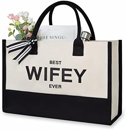 TOPDesign Embroidery Canvas Tote Bag for Women, Gifts for Wife from Husband, Personalized Anniversary Wife’s Birthday or Valentine’s Day Present, Ideal for Wedding, Beach, Holiday