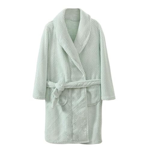 Bata de baño suave acanalada lisa de manga larga con cinturón para niños y niñas, bonita ropa de descanso para interiores, bata ligera y transpirable, verde menta, 5-6 años