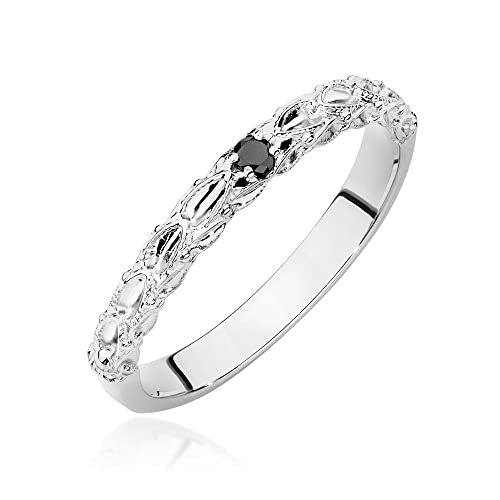 LetsBuySilver Bague pour femme en or blanc 585/14 carats avec diamants noirs naturels
