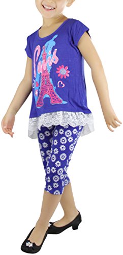 Image of ToBeInStyle Girl's 2 Piece Outfit Top & Leggings Set Casual Graphic Shirt Capri Pants