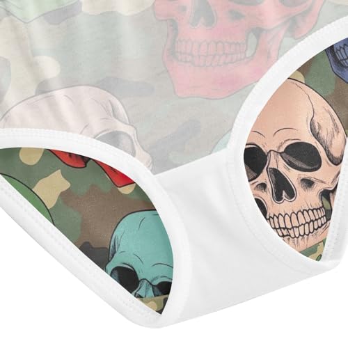Colorful Skulls Green Camouflage Undies for Toddler Girls, Girls' Cotton Brief Underwear, 2T–8 Years4