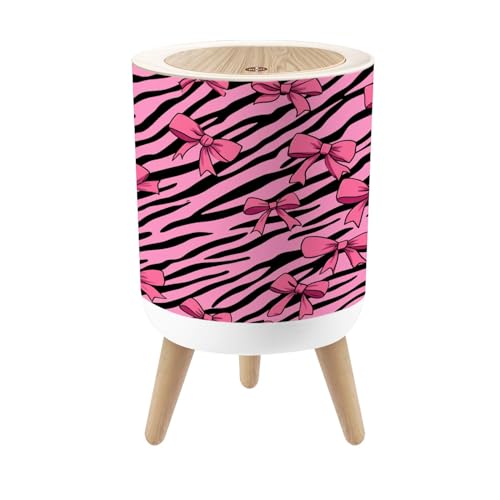 JBNJANKDAV Small Trash Can with Lid Pink Seamless Bow Leopard All Print 1.8 Gallon Dog Proof Trash Can Round Garbage Can Waste Bin Wastebasket for Bathroom Bedroom Living Room