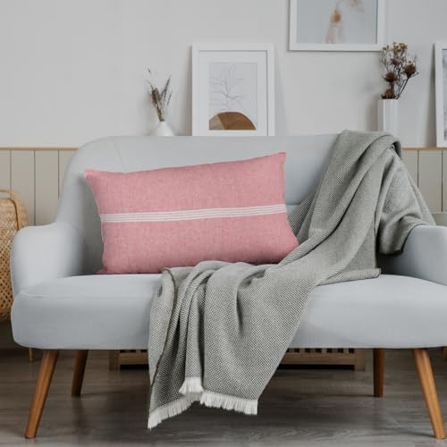 Image of Varde 180 TC Pillow Cover Set of 2 | Pillow Cover Cotton 100% | Pillow Cover Set of 2 King Size | Wrinkle Free & Fade Resistance | Striped Pattern | Standard Size | All Season Use (Pink Rose)