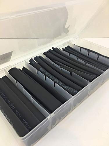 ERAY-Multimedia - Schrumpfschlauch-Sortiment 100-teilig SET, 6 Größen, Schrumpfrate 2:1, 10cm lang, Aufbewahrungsbox, Isolierung (10cm, Schwarz, 100)