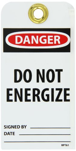 Étiquette de prévention NMC RPT61G Danger Do Not Energize en vinyle indéchirable lot de 25