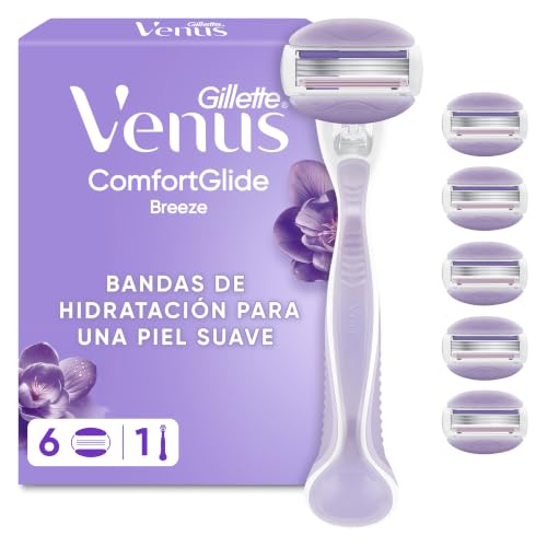 Gillette Venus Comfortglide Breeze, Maquinilla de Afeitar Mujer, 1 Mango + 6 Recambios de 3 Hojas, para Una Depilación Suave, Apurada Y Duradera