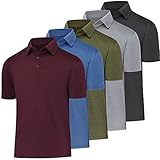 BALENNZ Polo T Shirts for Men Dry Fit, Collared, Casual Shirts, 5 Pack Black,Army,Maroon,Milddle Blue,Light Grey Large