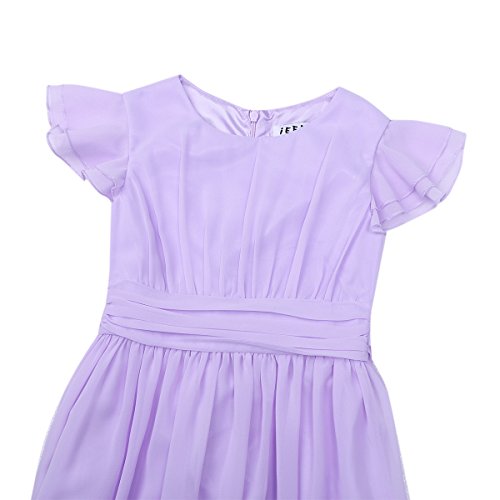 FEESHOW Kids' Big Girls' Flutter Sleeve Ruffle Chiffon Bridesmaid Wedding Prom Long Gown Party Flower Girl Dress3