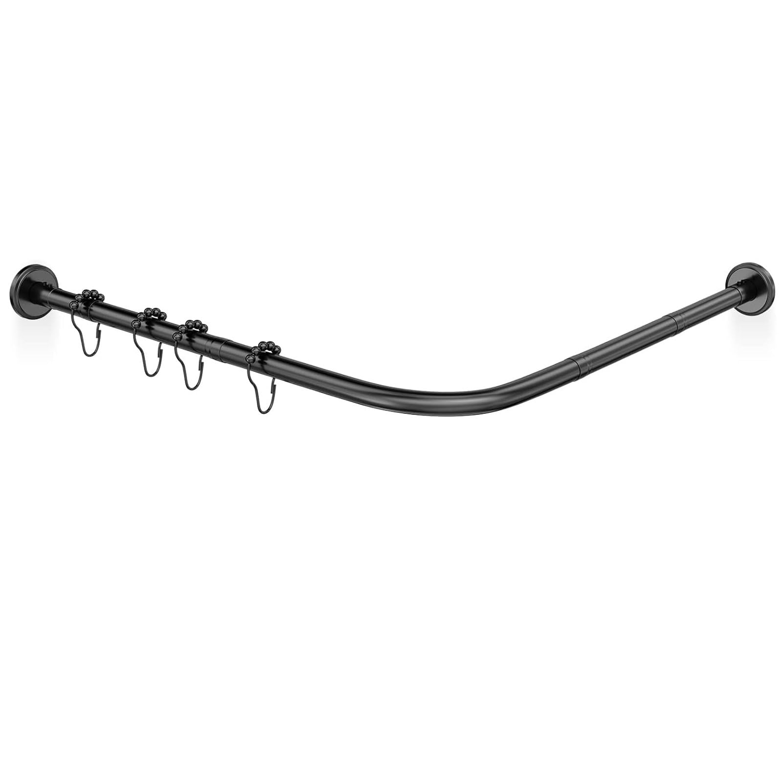 GLDYTVF Adjustable Curved Shower Curtain Rod No Drill 60-160 cm Stainless Steel Bathtub Bar Black Corner Shower Curtain Hanger for Bathroom Tester