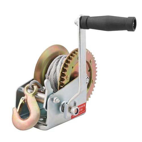 1600 LBS Heavy Duty Hand Winch, Portable Winch, Heavy Duty Hand Crank Gear Winch with 32.8 Ft Steel Cable for ATV UTV Trailer Truck Boat, by GENHAKON