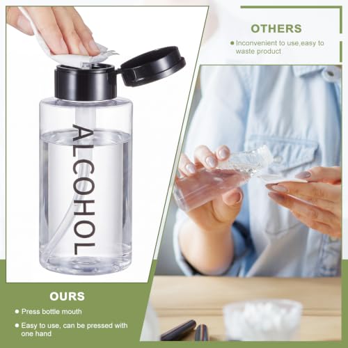Image of Layhit 3 Pcs Alcohol Pump Dispenser 10 Oz, Black Cap + Clear Bottle | Push down Pump for Easy Dispensing, Refillable for Sanitizer, Cosmetics, Nail Care, Clear Plastic for Visibility