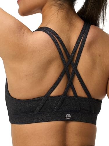 Image of Women's Strappy Sports Bras Light Compression Crop Criss Cross Back Padded Workout Yoga Bra Supportive U Neckline
