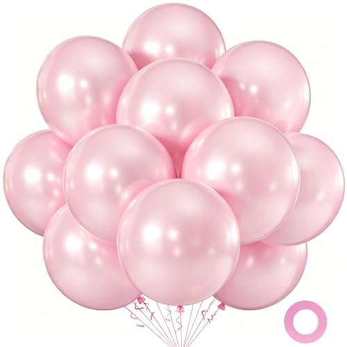 Image of KALOR 18 Inch Pearl Light Pink Large Latex Round Balloons 30-Pack