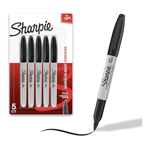 Sharpie Permanent Markers Set, Quick Drying And Fade Resistant Fine Tip Marker For Wood, Plastic, Paper, Metal, And More, Drawing, Coloring, And Poster Marker , Black, 5 Count Cover