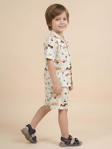 Image of POLKA TOTS Cotton Boys Summer T-shirts and Shorts Combo Set | Premium Printed Shirt & Shorts Combo| Summer Toddler Outfit for Kids | Co-Ord Set For Boys | Racing car Print | Light Green 2-3 Y