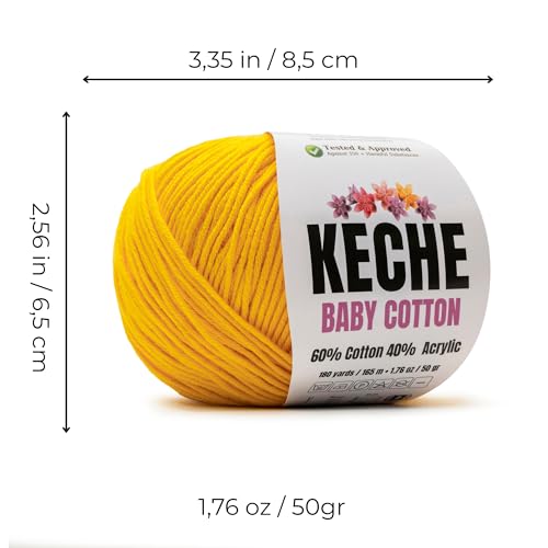 Image of Keche Baby Cotton, 60% Cotton 40% Acrylic Yarn, Soft Cotton Yarn for Crochet and Knitting, Amigurumi Yarn 1 Skein /Ball 1.76 Oz (50g) / 180 Yrds (165m) - Yellow