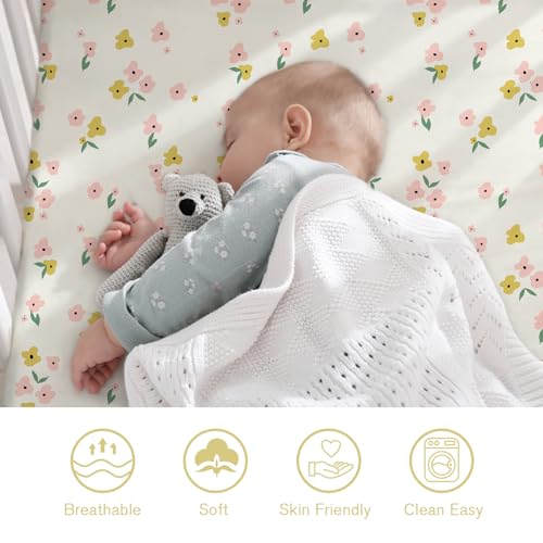 Image of Little Grape Land Crib Sheets 2 Pack for Boys and Girls, Baby Neutral Crib Fitted Sheets for Standard Crib & Toddler Mattress, Super Soft Breathable Fitted Crib Sheet Set