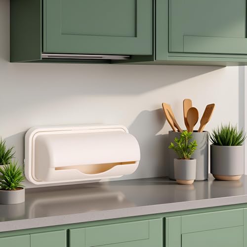 Image of Beige Plastic Trash Bag Dispenser Roll Holder, Trash Bag Holder Dispenser, Kitchen Storage and Organization Accessories, Kitchen Trash Cans