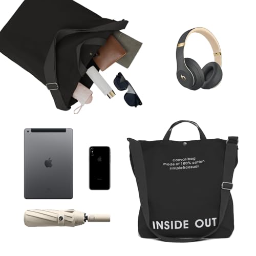 Image of Canvas Tote Bag For Women inside out bag Crossbody Handbag with Adjustable Strap and Coin Purse for Work,Travel,Grocery