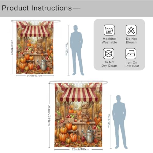 Rideau de douche extra long 183x243 cm en polyester imperméable motif citrouilles et blé