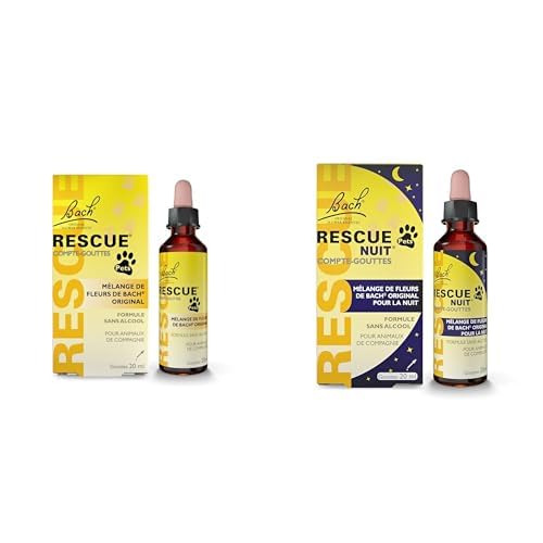 RESCUE NUIT PETS - Compte-Gouttes - Sérénité pour Animaux - Idéal Voyage, Toilettage, Bruit - Vegan & Sans Alcool - 20 ml (Jour + Nuit)