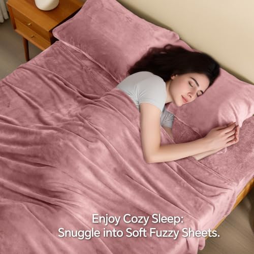 Image of BEDELITE Flannel Sheet Set, California King Size, Dusty Pink, 4 Pieces
