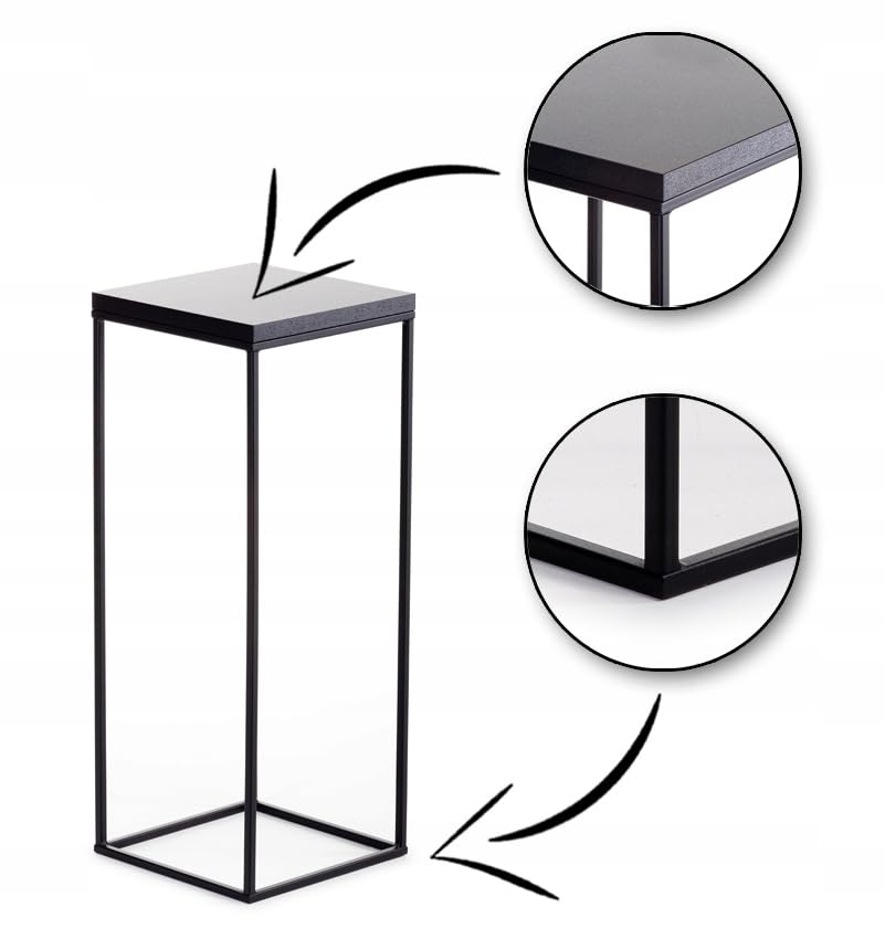 HowHomely Supporto per piante in metallo, altezza 60 cm, stabile e solido, in stile loft, supporto per fiori con pannello in MDF nero per la decorazione di interni