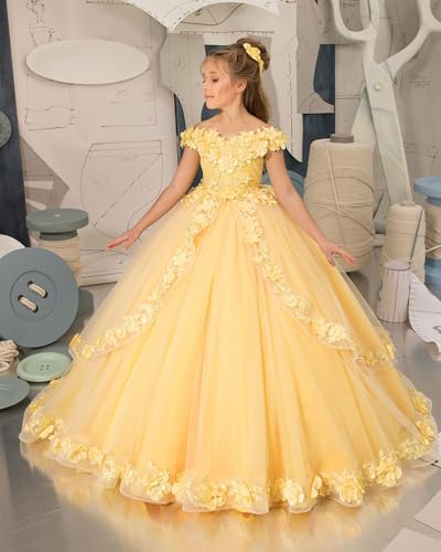 Clixsy Flower Girl Dress Flower Appliques - Tulle Princess Pageant Dresses for Girls Long Party Ball Gown3