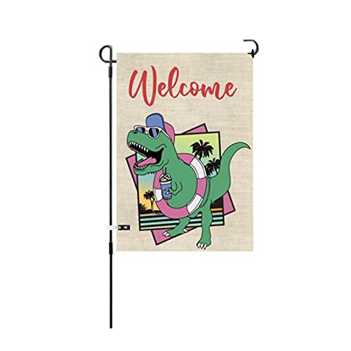 Summer Garden Flag Funny Dinosaur Wearing Sunglasses 12×18 Inch Double Sided Summer Decor House Yard Pool Yard Flags Garden Decor