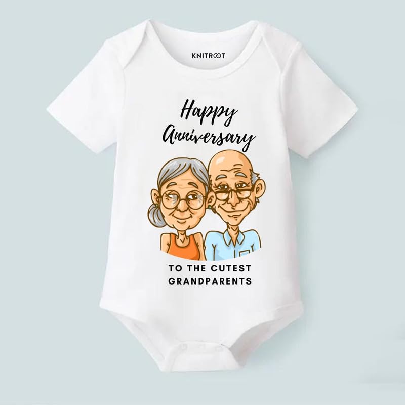 Image of KNITROOT Grandprarent Family Special Onesies, Unisex Baby 100% Cotton Envelope Neck Half Sleeve Romper, Bodysuit, Happy Anniversary To The Cutest Grandparents, Infant Cloths for Boys & Girls