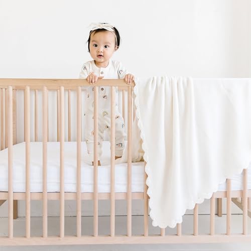 Image of Makemake Organics GOTS Certified Organic Cotton Baby Blanket - Newborn Modern Knit, Breathable Unisex Stroller Blanket for Boys and Girls (30x40, Ivory)