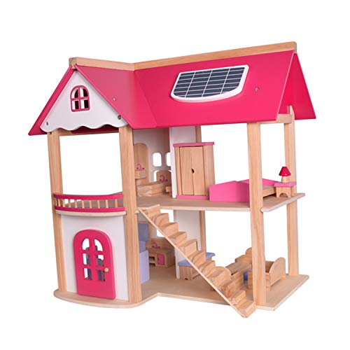 AIBAB Kind Zweiter Stock Holz Puppenhaus Spielzeug Zimmer Chi Spaß Haus Puzzle Puppe Haus Mädchen 37,5 * 55 * 52,5 cm – Bild 2