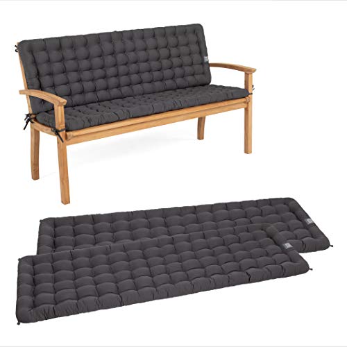 HAVE A SEAT Luxury - Gartenbank Auflage mit Rückenteil 2-TLG. Set, bequem, orthopädisch, wetterfest, waschbar bis 95° C - Made in Germany (2-TLG. Set, 120x48 cm, Grau/Anthrazit)