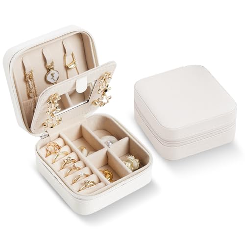 Sudnsadaks Joyeros Mujer Organizador, Joyero Viaje, Portátil Jewelry Organizer, Pequeño Joyero de Viaje con Espejo, Joyero Organizador de Viaje Cuero PU para Pendientes, Anillos, Pendientes, Cadenas