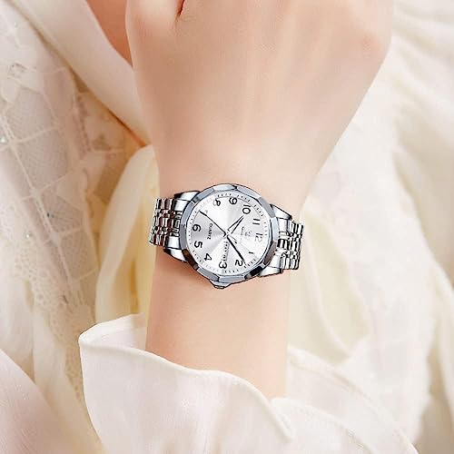 OLEVS Watch for Men Women Large Face Unisex Diamond Luxury Dress Analog Quartz Stainless Steel Waterproof Luminous Date Business Casual Wrist Watch