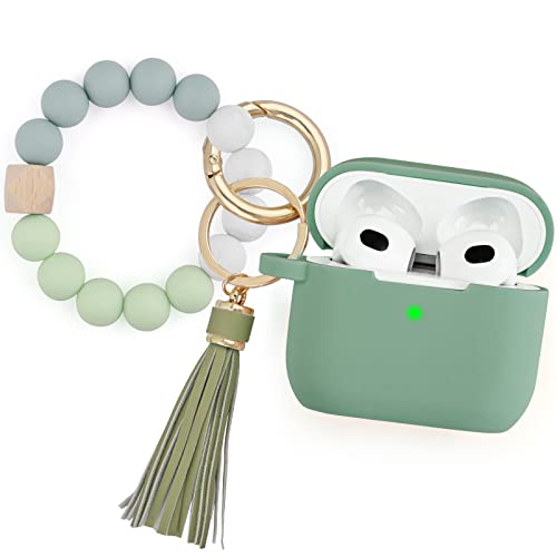 Image of Filoto Silicone Airpod 3rd Generation Case Cover with Bracelet Keychain, Cute Protective Case for Apple Air Pod 3 Wireless Charging Case Women Girl, Cactus Green