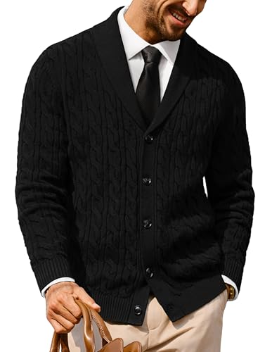 PJ PAUL JONES Mens Cardigan Sweater Cable Knit Sweaters Shawl Collar Texture Solid Cardigans