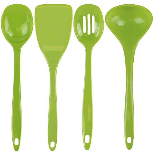 Reston Lloyd 100% Melamine Kitchen Utensil Set, Non Scratching Ladle, Spoon, Slotted Spoon & Spatula, Easy To Hold, Set of 4, Lime