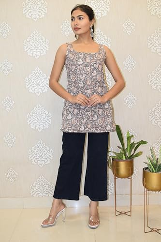 Image of JAIPUR HAND BLOCK Sleeveless Broad Neck Kurti Top S22SF